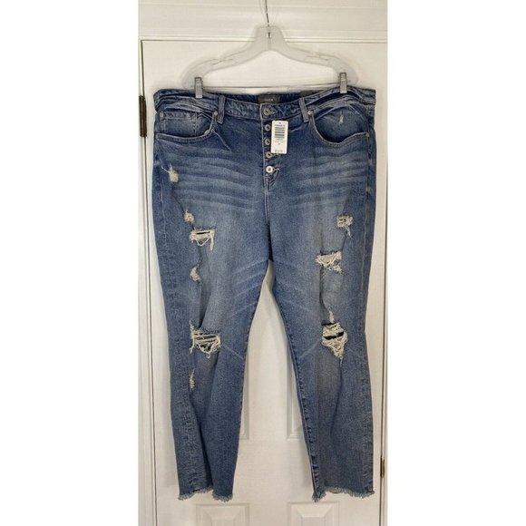 Torrid Women’s High Rise Straight Button Fly Distressed Jeans Medium Wash 20 New - Picture 1 of 8